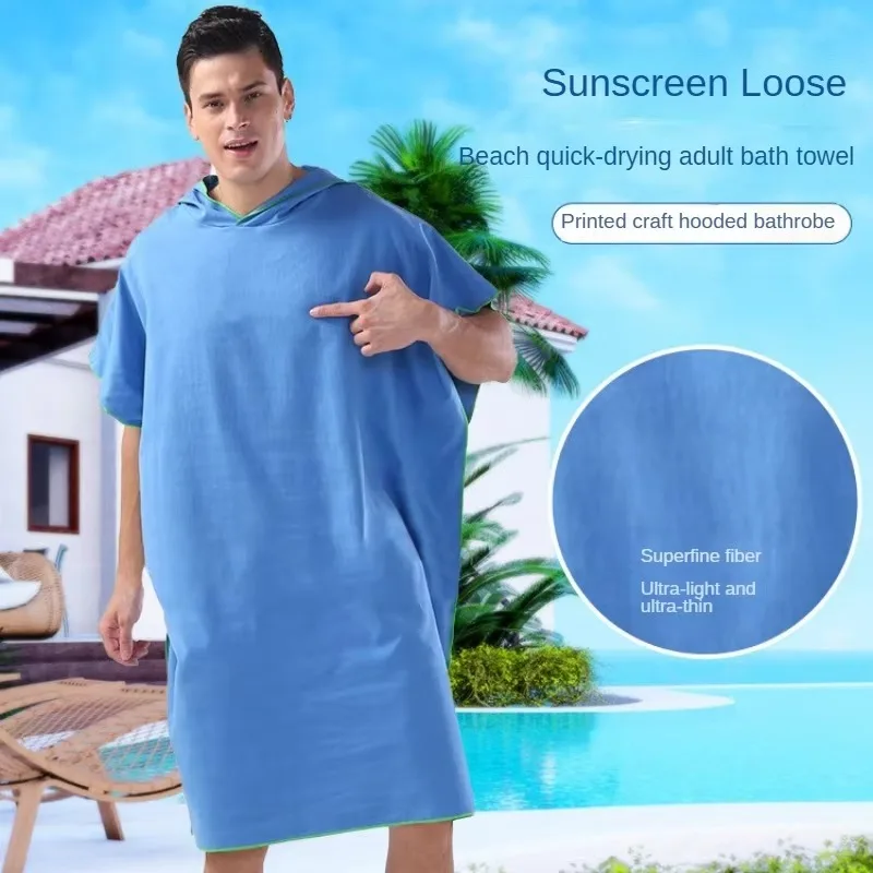 110x90cm Quick Dry Bathrobe Adult Surf Poncho Change Towel Microfiber Wearable Beach Towel Swimming Hooded Absorbent Bathrobe 4