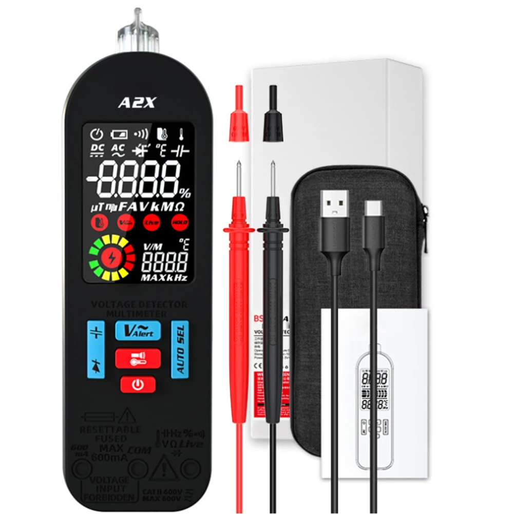 

BSIDE A2X Умный Цифровой мультиметр, перезаряжаемый автоматический тестер напряжения, AC DC, ЖК-экран, 0 В ~ 620 в, мультиметр, измерительный инструмент
