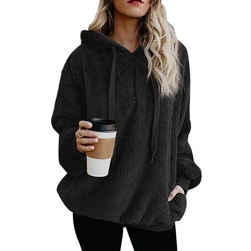 Women's Sweater Sweater Autumn and Winter New Women's Street Style Thick Warm Jacket Long-sleeved Zipper Hooded Solid Color