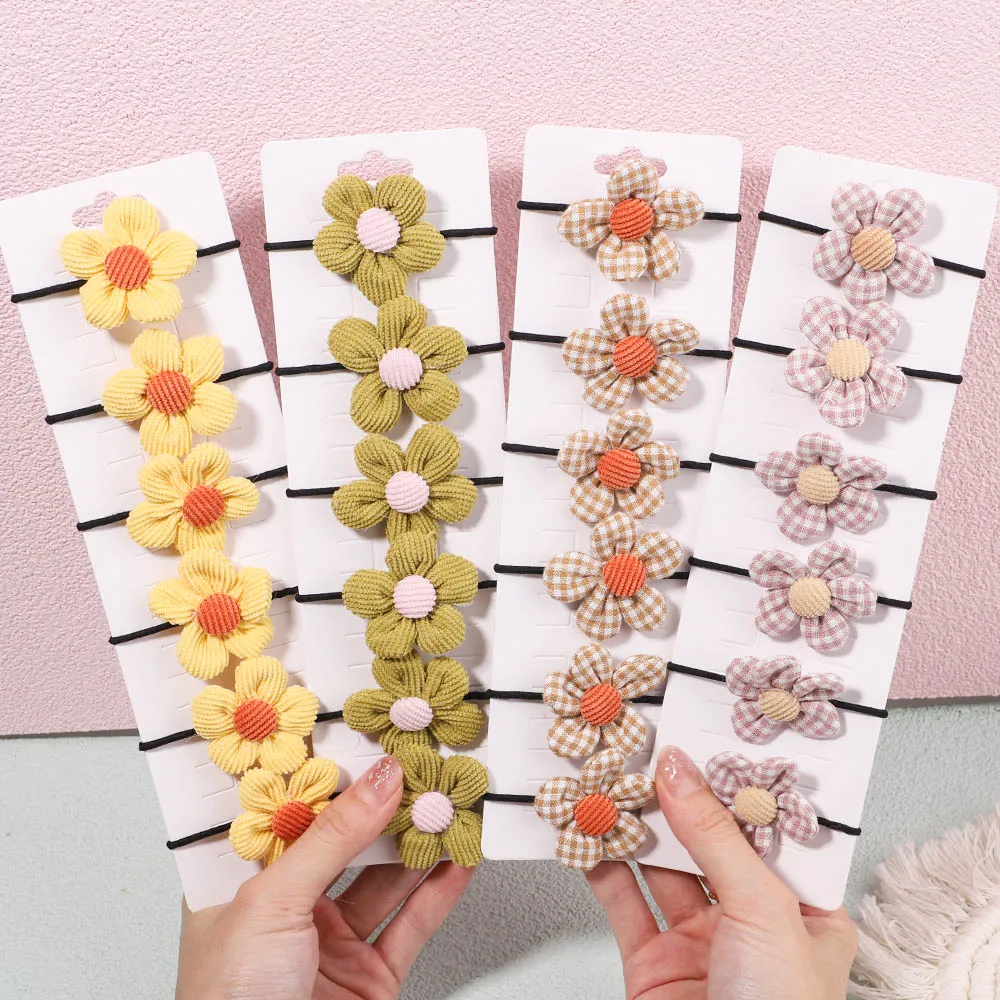 6Pcs Lovely Flower Elastic Hair Bands for Baby Kids Sweet Corduroy Rubber Band Hair Rope Tie Ponytail Holder Babe Hair Accessory