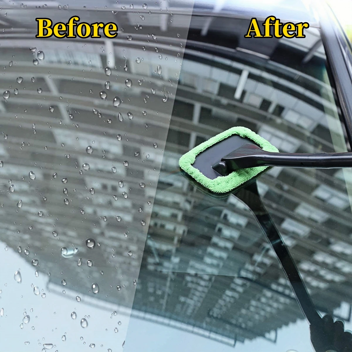 3-Piece Long Handle Windshield Defogging and Dust Removal Cleaning Set with Reusable Cloth Pads
