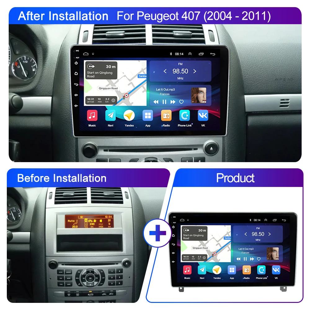 LEHX L6Pro ڵ   Ƽ̵ ÷̾, Ǫ 407 1 2004 2011 ī÷, ̼ GPS ׷, ȵ̵ 14, 2 din