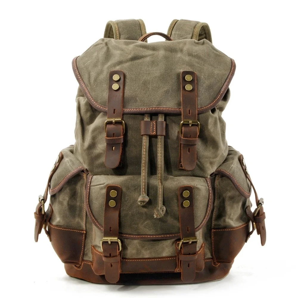 

Canvas Backpacks Vintage for Men Laptop Daypacks Waterproof Rucksacks Large Waxed Mountaineering Travel Pack vintage backpack