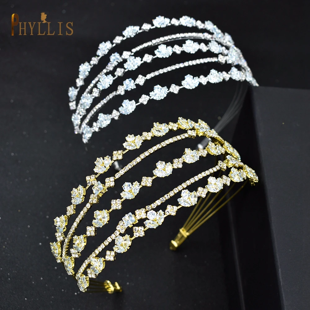 A371 Full Cubic Zircon Wedding Hair Jewelry New Fashion Headband Bling Bride Headhoop Wedding Tiara Bridal Bridesmaids Crown