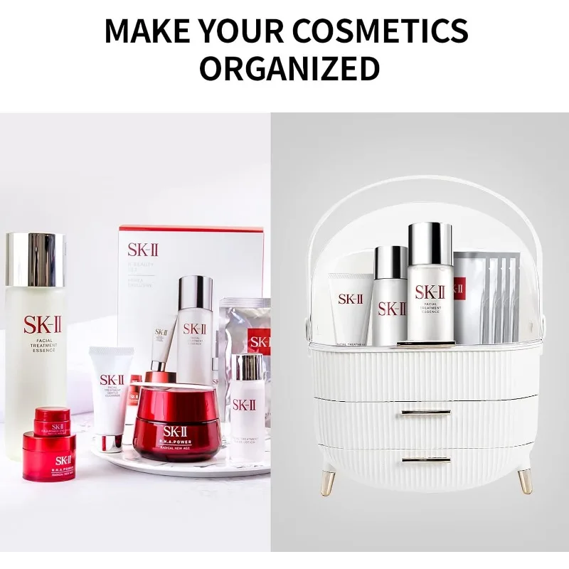 Makeup Organizer, Cosmetics Makeup Storage Box Skincare Organizers with Lid and Drawers, Water & Dust Free, Vanity Organizer For