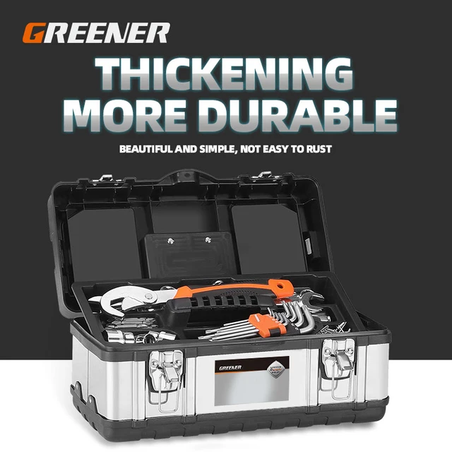Zöld Növényzet Rozsdamentes Acél Szerszám Tokkészlet Ipari Minőségű Multifunkcionális Hardver Hordozható Villanyszerelő Háztartási Tároló Doboz