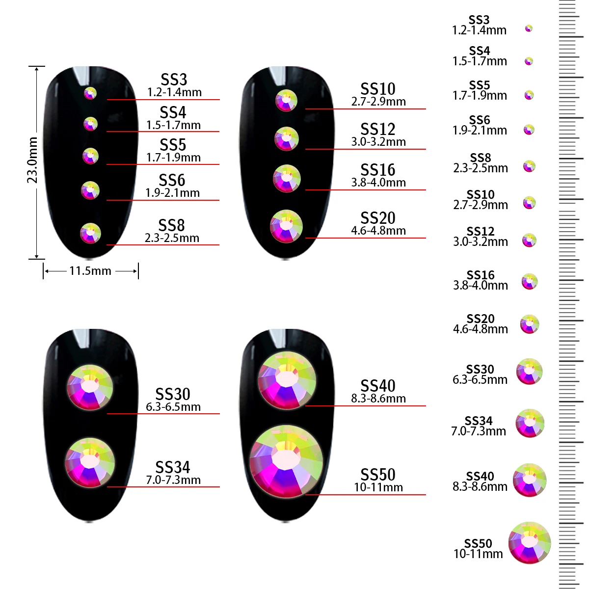 Black Series Glass Flatbase Rhinestones For Needlework SS3-SS60 Non Hotfi Boutique Crystal For Nail Art Crafts DIY Deco Parts