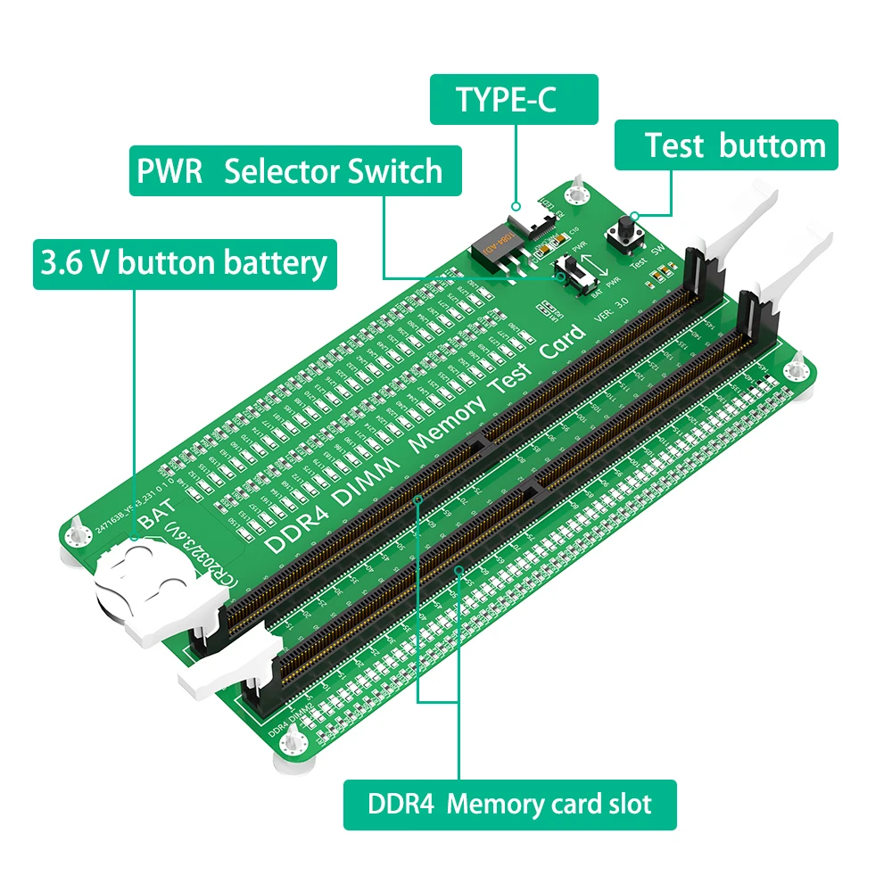 DDR4 memory tester with LED indicator and long latch, suitable for desktop computer DDR4 memory