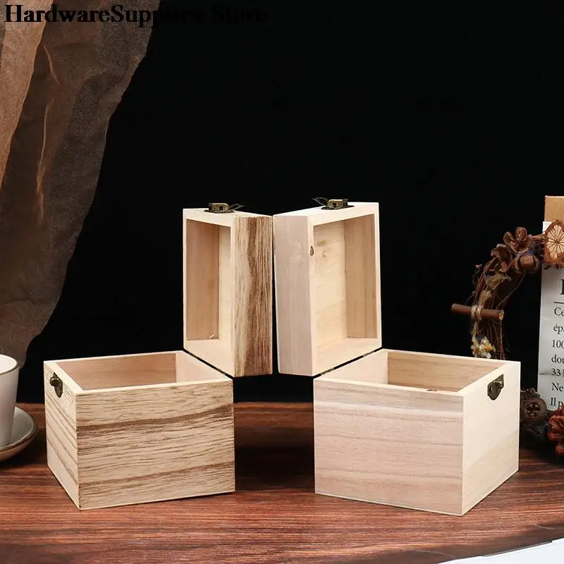 Retro Wooden Box Postcard Storage Organizer Box Retro Jewelry Box Desktop Handmade Wood Clamshell Storage Hand Decoration 2