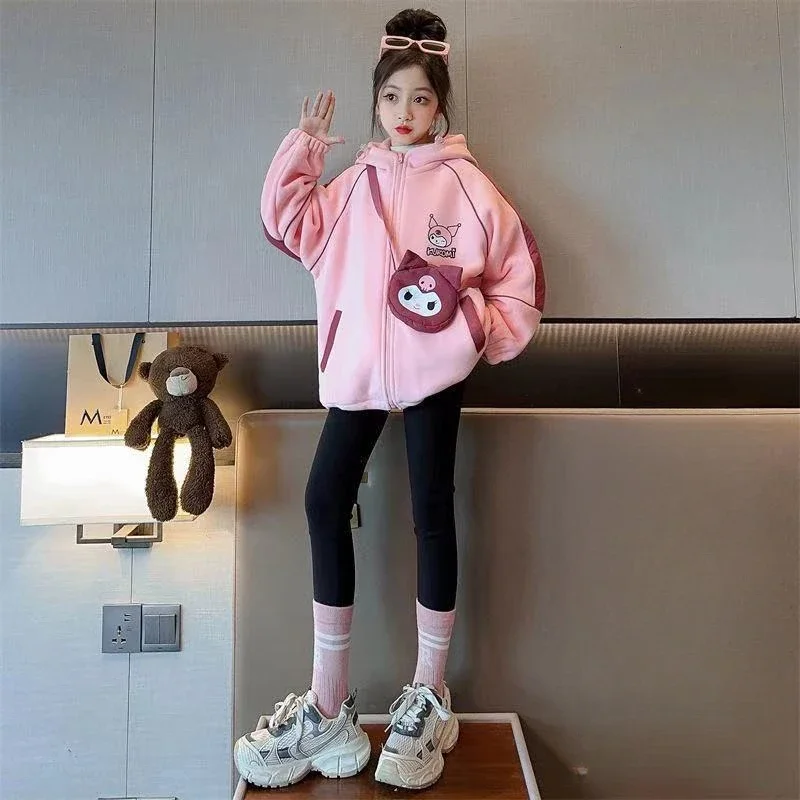 

Sanrios Kuromi Anime Kawaii Girls Cotton Thickened Warm Hooded Cotton Coat Winter Cartoon Casual Cotton Coat Christmas Gifts