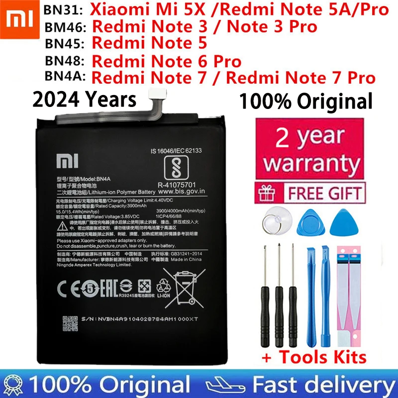 

Xiao Mi Original Replacement Phone Battery For Xiaomi Mi Redmi Note A1 3 5 5A Mi 5X 6 7 Y1 Lite S2 Pro Bateria batteries +Tools