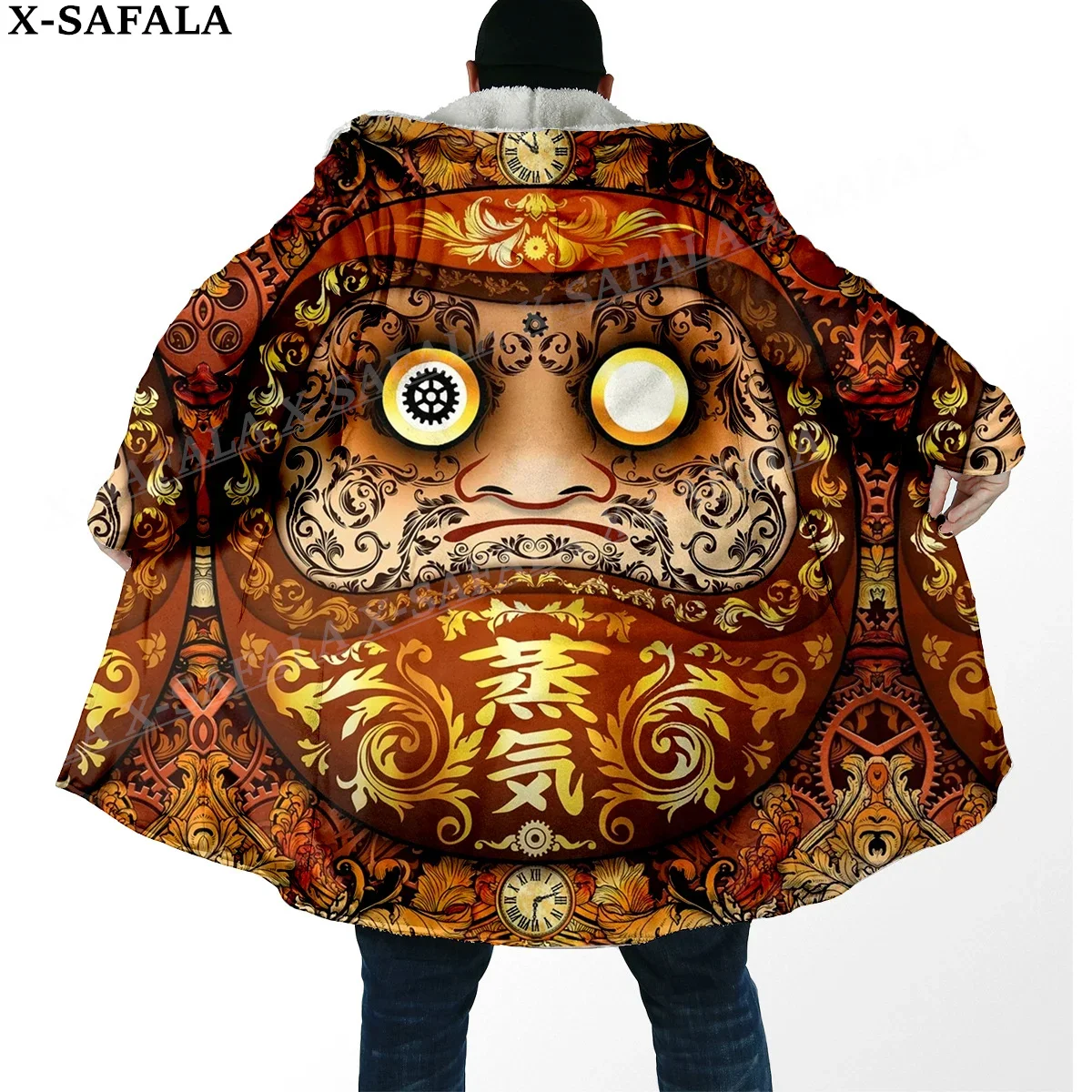 

Daruma Japanese Anime Manga Print Thick Warm Hooded Cloak Men Overcoat Coat Windproof Fleece Cape Robe Hooded Blanket-7