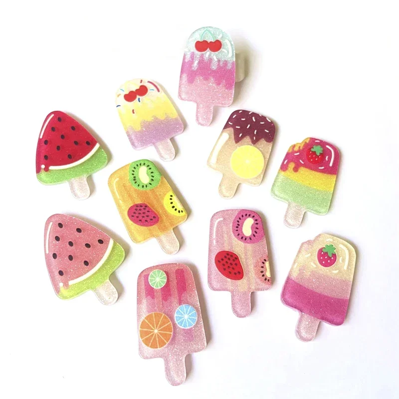 50Pcs 15*25mm Sweet Ice Cream Resin Furit Cake Print Acrylic Sheet Pattern DIY Jewelry Making Ornament Accessories