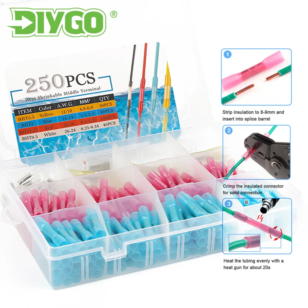 Boxed Heat Shrink Butt Crimp Terminals Waterproof Seal Electrical Connectors Wire Cable Splice