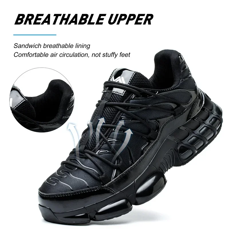 Men Air Cushion Sport Safety Shoes Fashion Work Boots Anti-smash Anti-puncture Indestructible Shoes Lightweight Protective Shoes