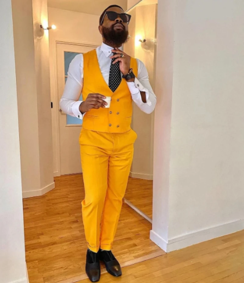 Costume Homme Men Suits Royal Blue Jacket Yellow Pant Vest Slim Fit Wedding Party 3 Pieces Groom Prom Blazer Terno Masculino