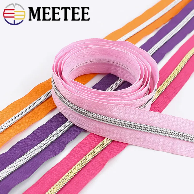 Meetee 2/4/8/10M 5 나일론 코일 코드 지퍼 장식 DIY 봉제 가방, 지갑 의류 지퍼 테이프 다채로운 지퍼 수리 액세서리