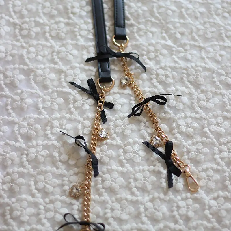 Handmade Japanese Liz Mobile Phone Crossbody Bag Chain Leather Adjustable Bow Strap Love Rhinestone Chain Bag Accessories