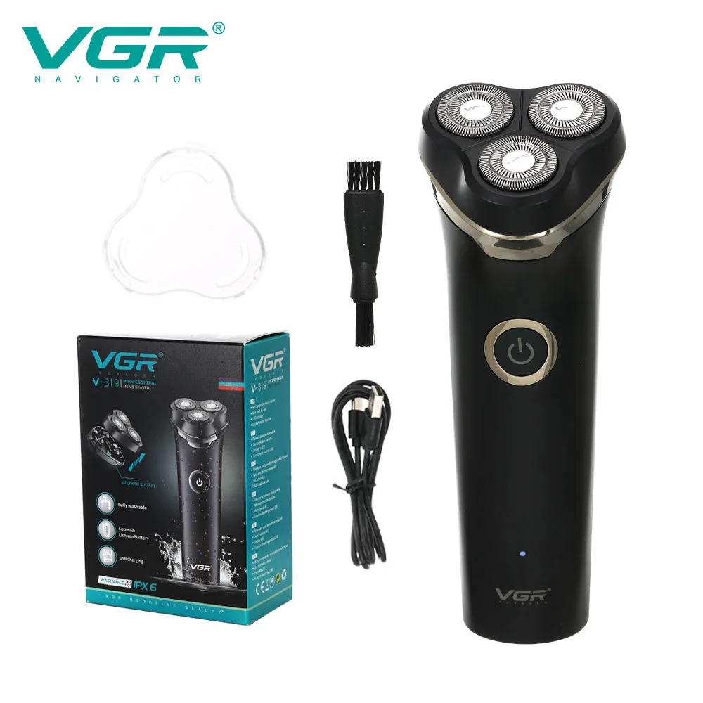 

VGr New Magnetic Suction Three Head Shaver Men's Shaver Rechargeable Beard Trimmer V-319 Machines Hair Clipper Trimmer Electric