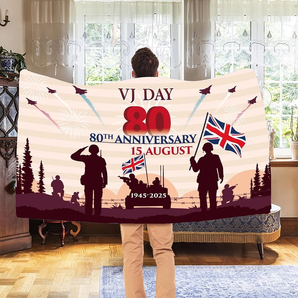 VJ Day 80th Anniversary 3 X 5ft Flag Banner Waterproof Decorations Flag Colored Commemorative Flag for Yard Patio Garden Decor