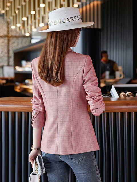 Pink Blazer for Women with Pockets Black Plaid Jacket Permashine  Tire Coating by Exoforma Tops Women Jackets Casual Long : Deportes y  Actividades al Aire Libre