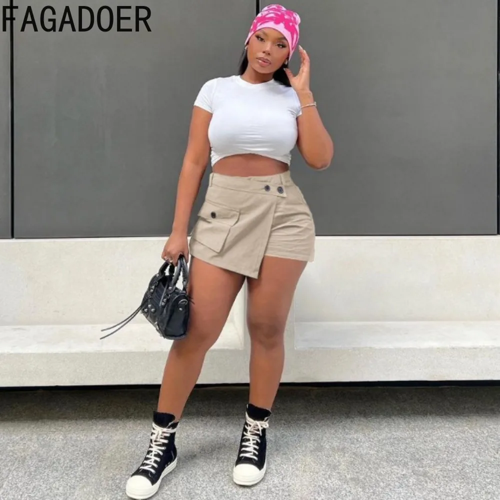 FAGADOER Fashion Y2K Irregular Pocket Cargo Shorts Women High Waisted Zipper Slim Shorts Casual Female Solid Matching Bottoms