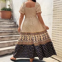 Plus Size Bohemian Print Short Sleeve Dress Large Size Polyester Fiber Printed Pattern Women's Clothing Short Dresses - Image 2