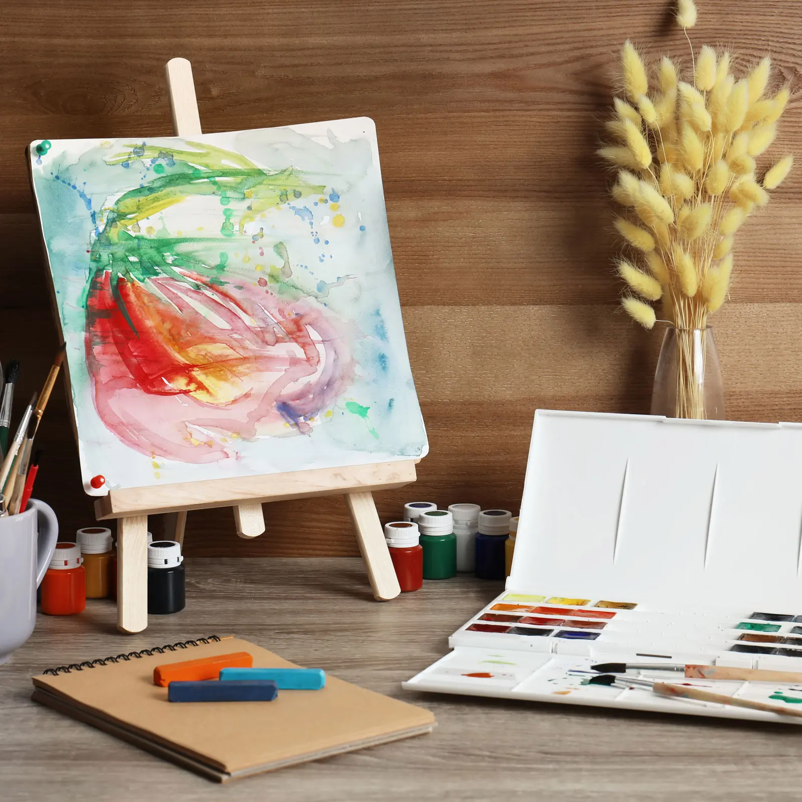 4Pcs Wooden Art Easel Portable Foldable Tripod Display Stand Holder Artist Tabletop Display Wood Mini Easel Frame for Painting