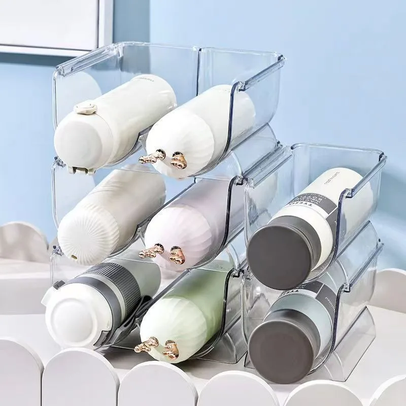 Transparent Water Bottle Organizer Stackable Bottle Storage Holder For Kitchen Vacuum Flask Holder Home Cabinet Organizer VC