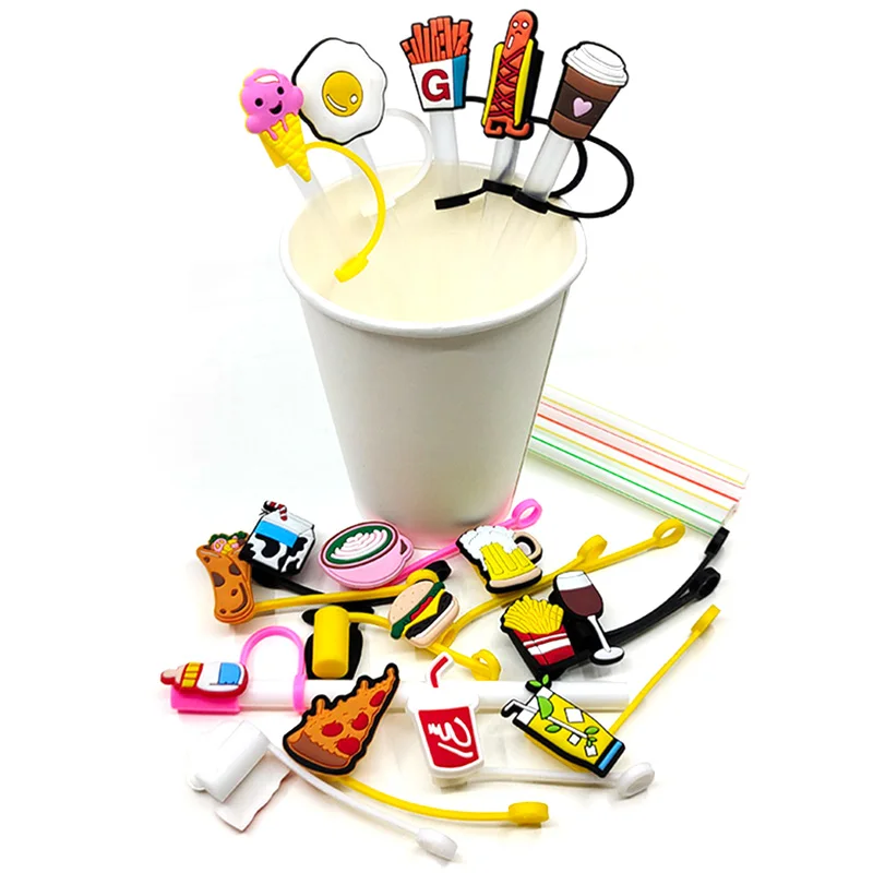 1pcs PVC Straw Cap Hamburger Fries Straw Topper Outdoor Picnic Reusable  Spill Proof Seal Dust Cover Living Room Drink Decoration