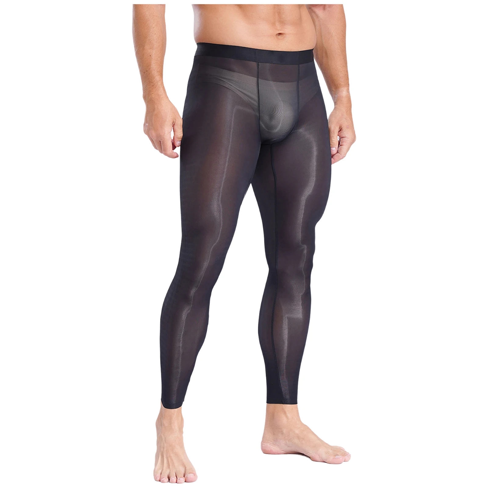 Mens Stretchy Ultra-Thin Leggings Ice Silky Yoga Fitness Leggings Bulge Pouch Tights See Through Pants for Gym Sports Workout S1a12003d597141ebbf4f1cd02794ebf8G