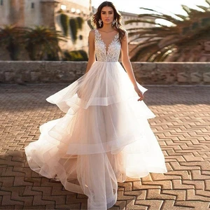Женское свадебное платье It's yiiya, белое кружевное платье с V-образным вырезом, открытой спиной и оборками на лето 2019