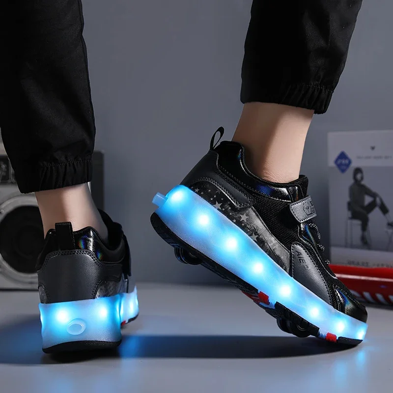 Roller Skate Shoes Children Fashion Casual Sports Sneaker Boys Girls 4 Wheels Footwear Kids Toys Games Birthday Gift Led Light