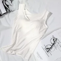 Women's Vest Tops With Built In Bra Neck Vest Padded Slim Fit Tank Tops Sexy Shirts Feminino Casual Underlay shirt slimming - Image 5