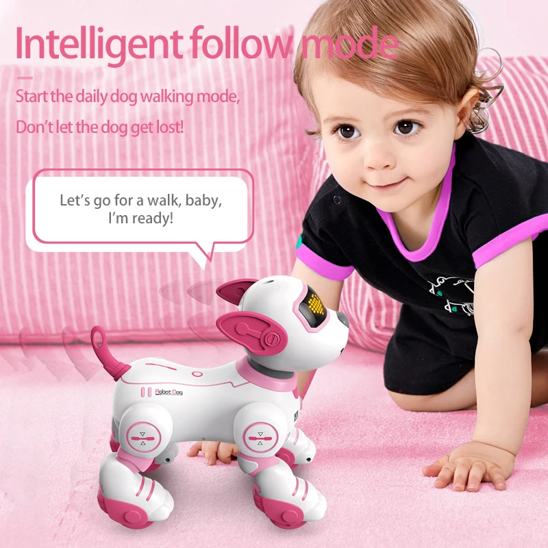 Funny RC Robot Electronic Dog Stunt Dog Voice Command Programmable Touch-sense Music Song Robot Dog Pink Toys for Girls Gift