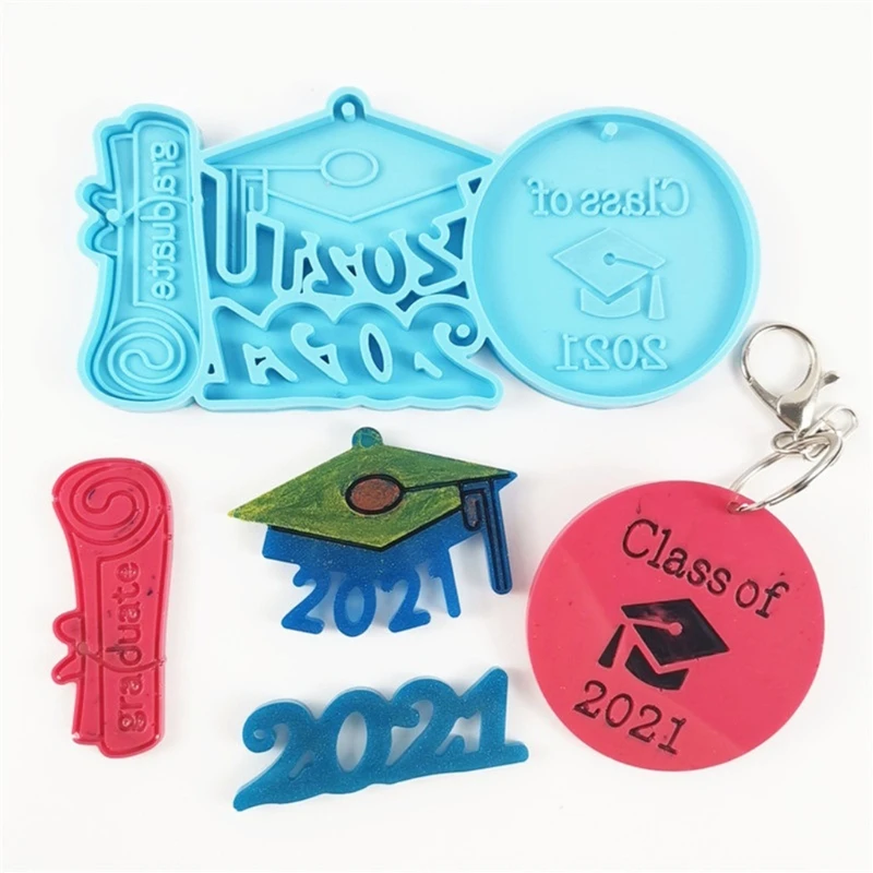 

Glossy 2021 Graduation Keychain Epoxy Resin Mold Handmade Necklace Pendant Silicone Mould DIY Crafts Jewelry Casting Tool