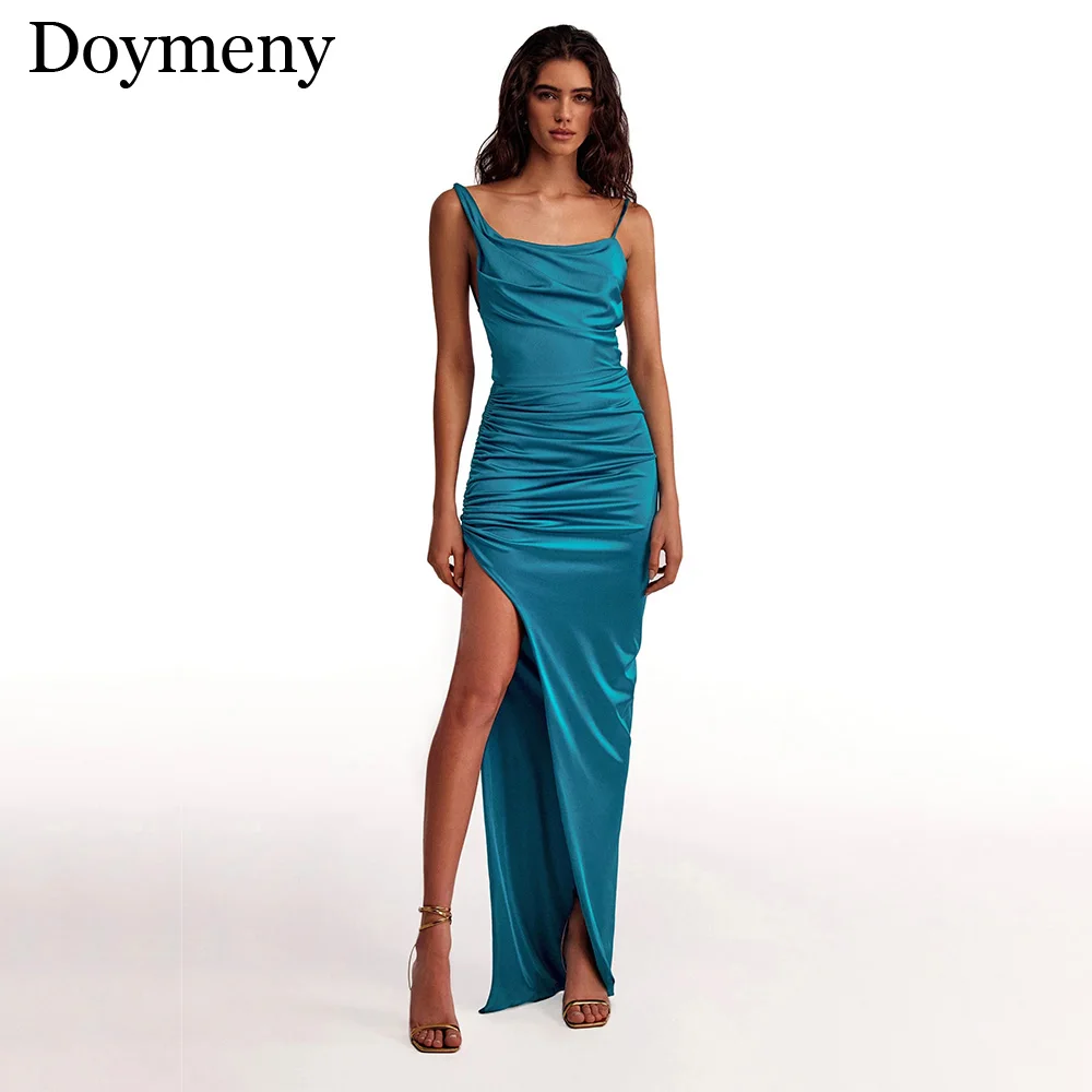 

Doymeny Cocktail Dress Bridesmaid Dresses Spaghetti Straps Sexy High Split Prom Gowns Lace-up Back Charming Vestidos De Fiesta