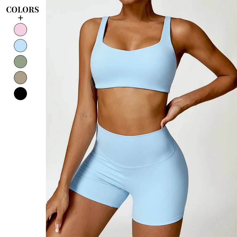 

Summer Yoga Fitness 2 piece Set outfit Ladies Sports Shorts for Women Training Clothes Gym Workout Clothing Sportswear top bra