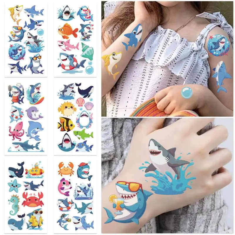Cartoon Shark Temporary Tattoo Stickers 10pcs