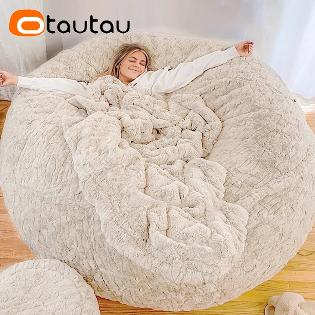 OTAUTAU 5ft Giant Fluffy Soft Bunny Fur Bean Bag Cover Without