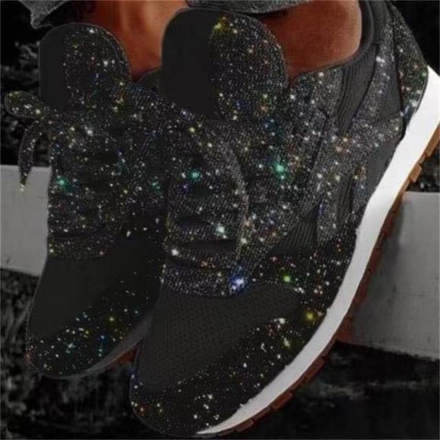 Casual Glitter Shoes Mesh Flat Shoes Ladies Sequin Vulcanized Shoes Lace Up Sneakers Outdoor Sport Running Shoes 2021