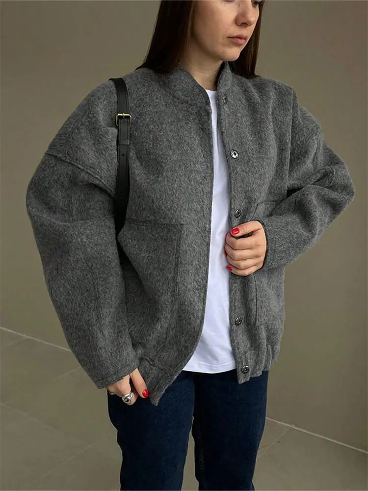 HH Women Elegant Fashion Bomber Jacket Long Sleeve Single Breasted Coats Casual Solid Office Lady Chic Outerwear