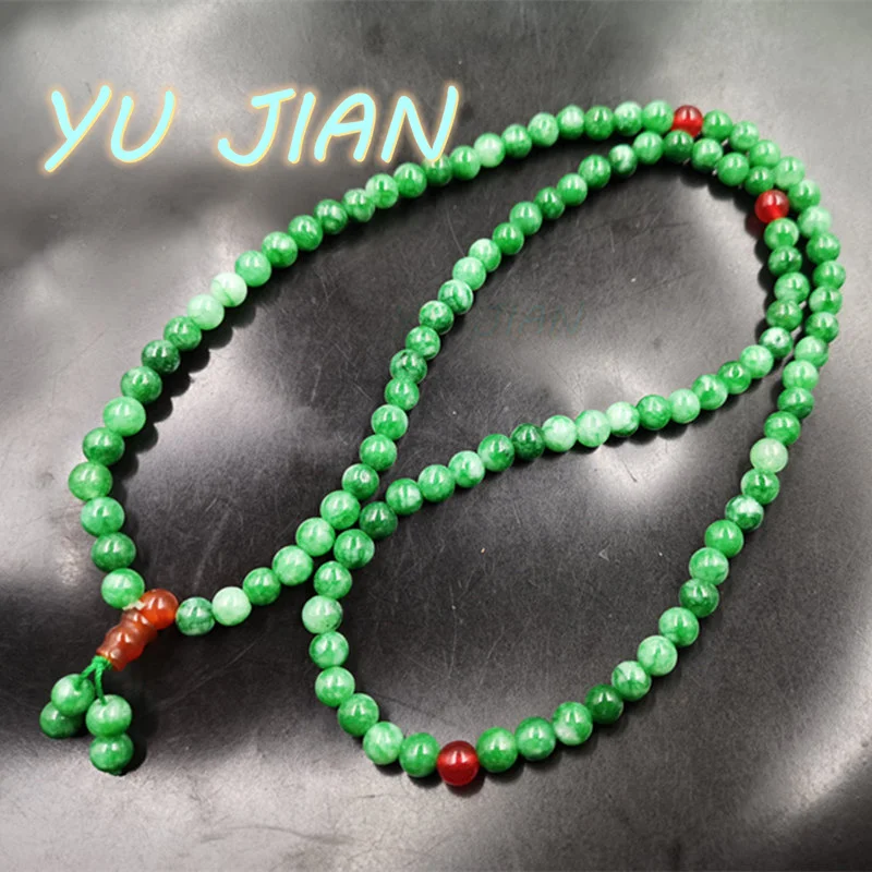 

New Natural Dry-Green Iron Dragon Raw Jadeite Agate Bead Bracelet Around Green Jade Chain Necklace Handring Fine Jewelry
