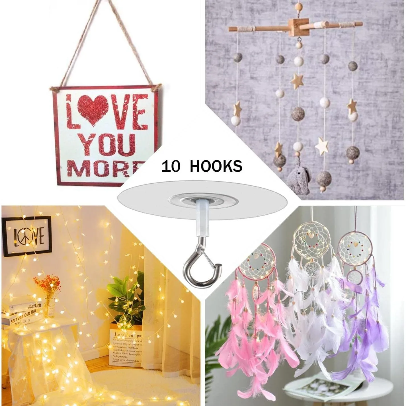 Ceiling Hooks Stick Heavy Duty Self-Adhesive Water Resistant For Balloons Wind Chimes