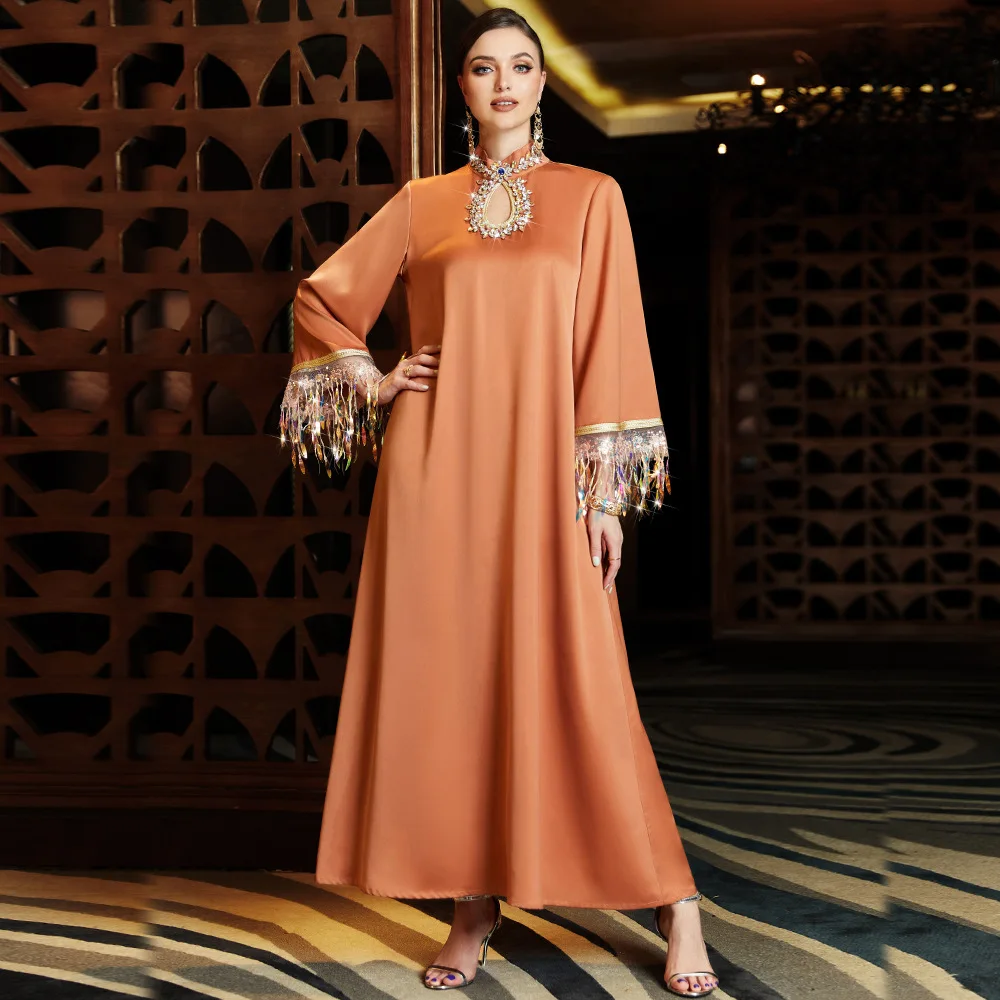 

Luxury Abaya Arabic Evening Long Dress for Women Handsewn Rhinestones Muslim Moroccan Party Kaftan Dubai Gulf Jalabiya Ramadan