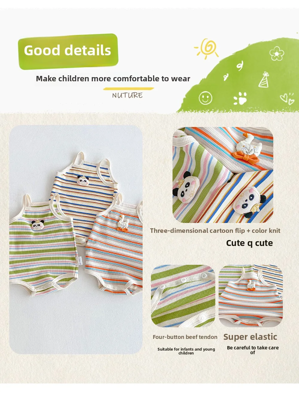 Description Picture 2 of itemWestern Style Camisole Fart Jacket 2025 Summer New Item for Boys and Girls 3-dimensional Cartoon Striped Camisole Climbing Suit