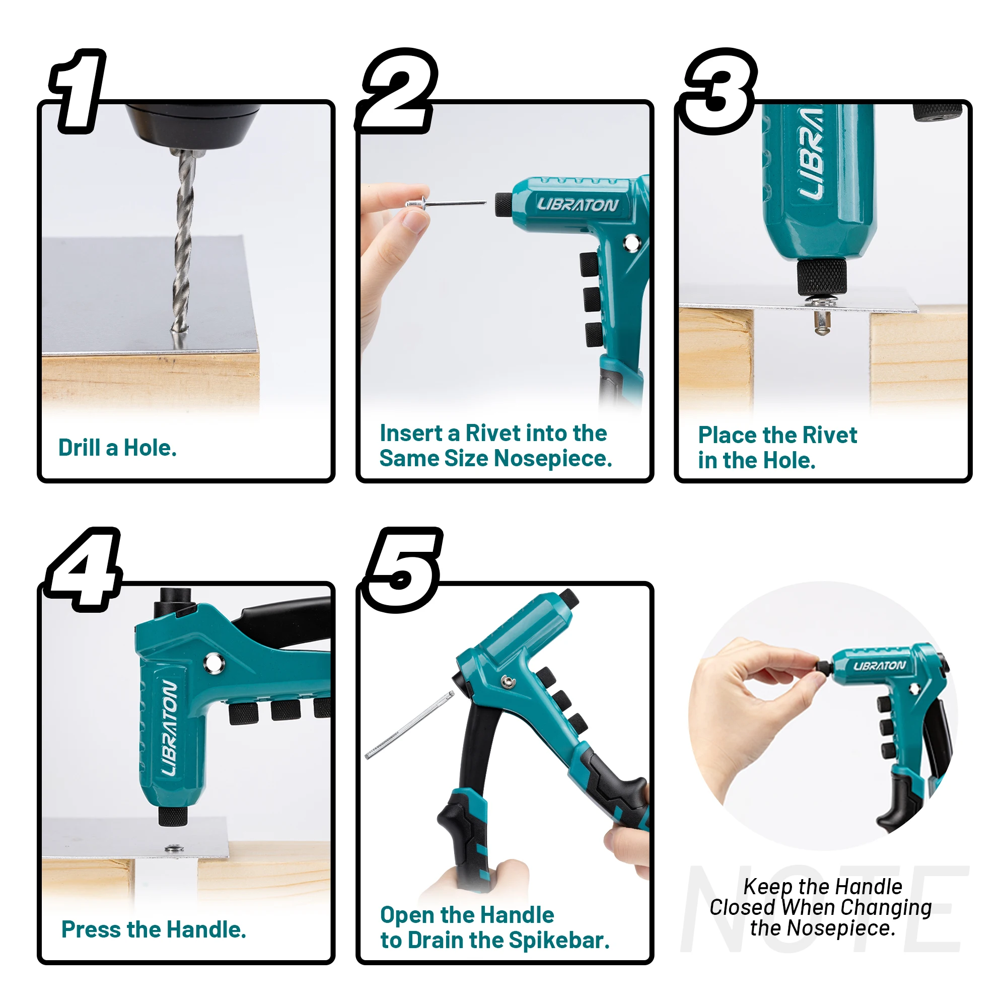 One-Handed Rivet Gun Professional Hand Riveter Pop Rivet Gun Set for Metal Manual Tool 200-3/32" 1/8" 5/32" 3/16" rivet gun
