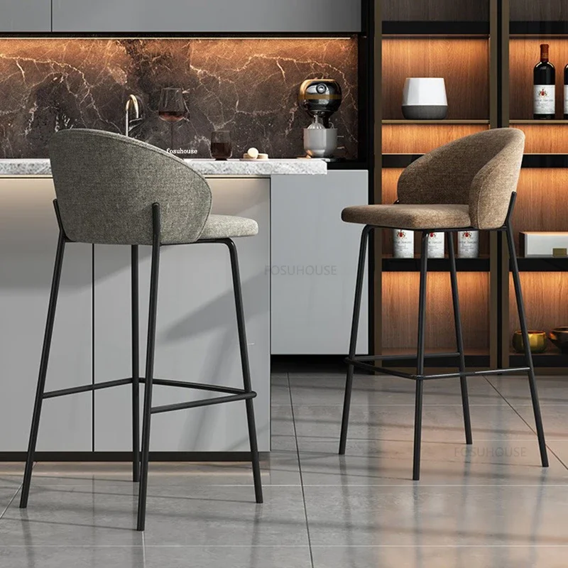 Nordic Light Luxury Bar Chairs Home Bar Chair for Kitchen Iron Front Desk Stools Modern Minimalist Leisure Back High Stool