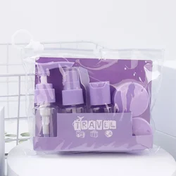 Compact Leak - Proof Travel Toiletry Bottle Set with Clear Zipper Bag, 6 - Piece Refillable Collection (Purple)