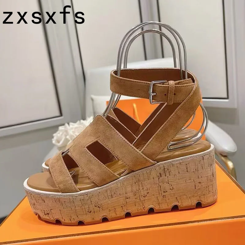 

Summer Real Leather Platform Women Sandals Ankle Strap High Heel Brand Party Shoes For Women Luxury Brand Sandalias Mujer Women